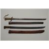 Image 2 : Lot of 2 well-used Collins machetes with  leather sheaths; one has a brass cross guard  with four br
