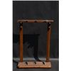 Older solid oak three position standing gun  rack for rifles, single barrel  or O/U  shotguns, appro