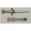 High quality cast brass dagger in ancient  armorial and Gothic scenes with silver plated  finish sig