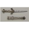 Image 2 : High quality cast brass dagger in ancient  armorial and Gothic scenes with silver plated  finish sig
