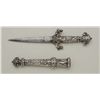 Image 3 : High quality cast brass dagger in ancient  armorial and Gothic scenes with silver plated  finish sig