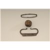 Image 2 : Framed collection of Indian artifacts  including a large stone implement that is  meticulously paint