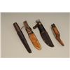 Image 2 : Lot consisting of 4 knives as described.  Number 1 is a skinning knife with leather  sheath blade wo