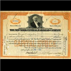1929 NY Central Railroad Stock Cert w/ SCARCE Transfer Stamps (CUR-006618)
