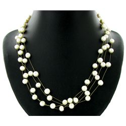 Black White Pearl 4 Strand Necklace (JEW-002569)