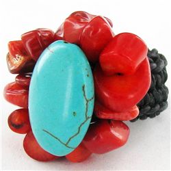 Handcrafted Crocheted Howlite Coral Ring (JEW-004400)