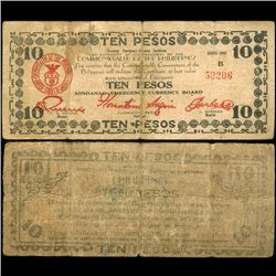 1943 WW2 Guerrilla Rebel Philippines 10P Note Mindinao (CUR-007279)