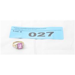 10kt Gold Pink Topaz Emerald Cut Ring