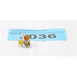Genuine Baltic Amber Ring in 925 Silver