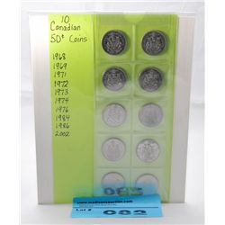 Collection of 10 Royal canadian mint 50 cent coins