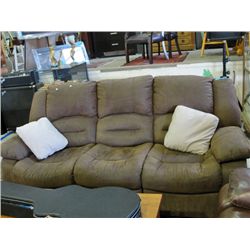Brown microfiber suede reclining sofa with 2