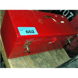Red metal toolbox and contents