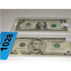 United states treasury one dollar and five dollar
