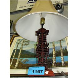 Oriental carved rosewood table lamp