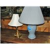 Image 1 : BLue ceramic table lamp and small brass table