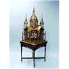 Image 1 : A highly unusual antique gilt wood and wirework Byzantine style bird cage in form of a Medieval cast