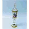 Image 1 : An antique Bohemian overlay glass covered cup. The floriform vessel with facetted sides handpainted.