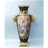 Image 1 : A large antique French Sevres porcelain vase. The baluster form body with cobalt blue ground. Handpa