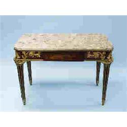 A very good marquetry inlaid antique French Louis XVI style ormolu mounted kingwood centre table. Re