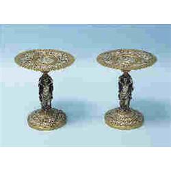 A fine pair of antique French silver and gilt patinated bronze tazzas by Picard Freres. The circular