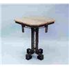 Image 1 : ART DECO - An unusual hammered and wrought steel salon table with marble top. The pierce worked colu
