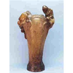 GOLDSCHEIDER - An important faience vase with two handles in form of nude female figures. Signed Gri
