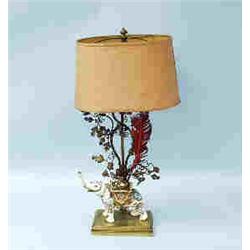 An antique French gilt bronze and Samson porcelain table lamp in form of elephant figure as an inkwe