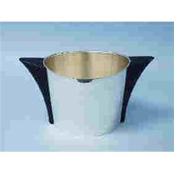 ART DECO - JEAN PUIFORCAT. A French silver plated vase with lacquered handle. Fully signed. 7 1/2" h
