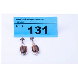 Pair of sterling silver and tiger eye earrings