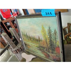 Vintage framed oil on canvas on board painting