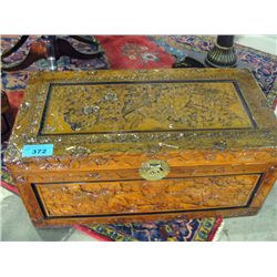 Heavily carved mahogany oriental storage chest