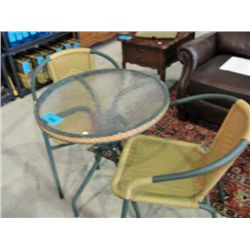 3pc green metal and faux wicker patio table and