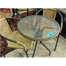 3pc green metal and faux wicker patio table and
