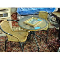 3pc green metal and faux wicker patio table and