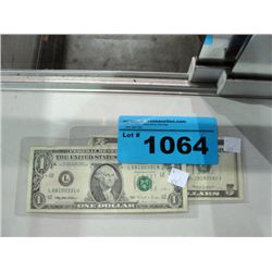 2 united states bank notes, 5 dollar and 1 dollar
