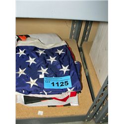 3 assorted flags, one US, one Canadian, One