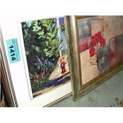 Shelf lot of framed pictures and prints