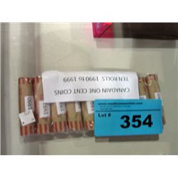 10 rolls of canadian one cent coins 1990-1999