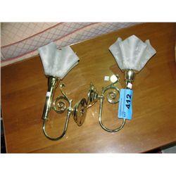 Pair of brass and glass light sconces