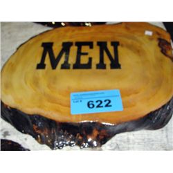 Varnished burl mens washroom sign