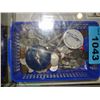 Image 1 : Blue basket of assorted world coins