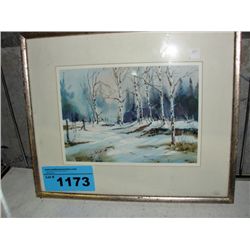 Framed original water color painting - birch trees