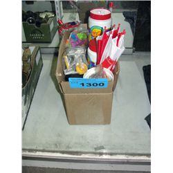 Box of assorted collectors toys; drink cups etc