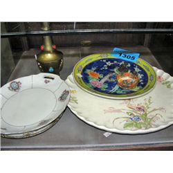 Lot of assorted collectors plates, brass vase, etc