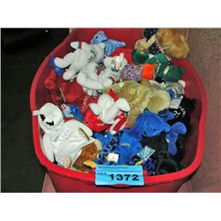 REd storage bin filled with collectors beanie i