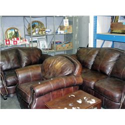 4pc brown leather sofa set; sofa loveseat chair