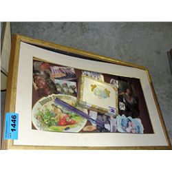 Framed cigar box and labels mosiac