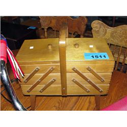 Accordian style wooden sewing box