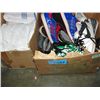 Image 1 : Box of assorted footware and white towels