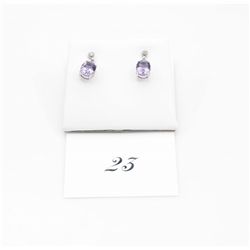 925 Silver Diamond & Amethyst Earrings